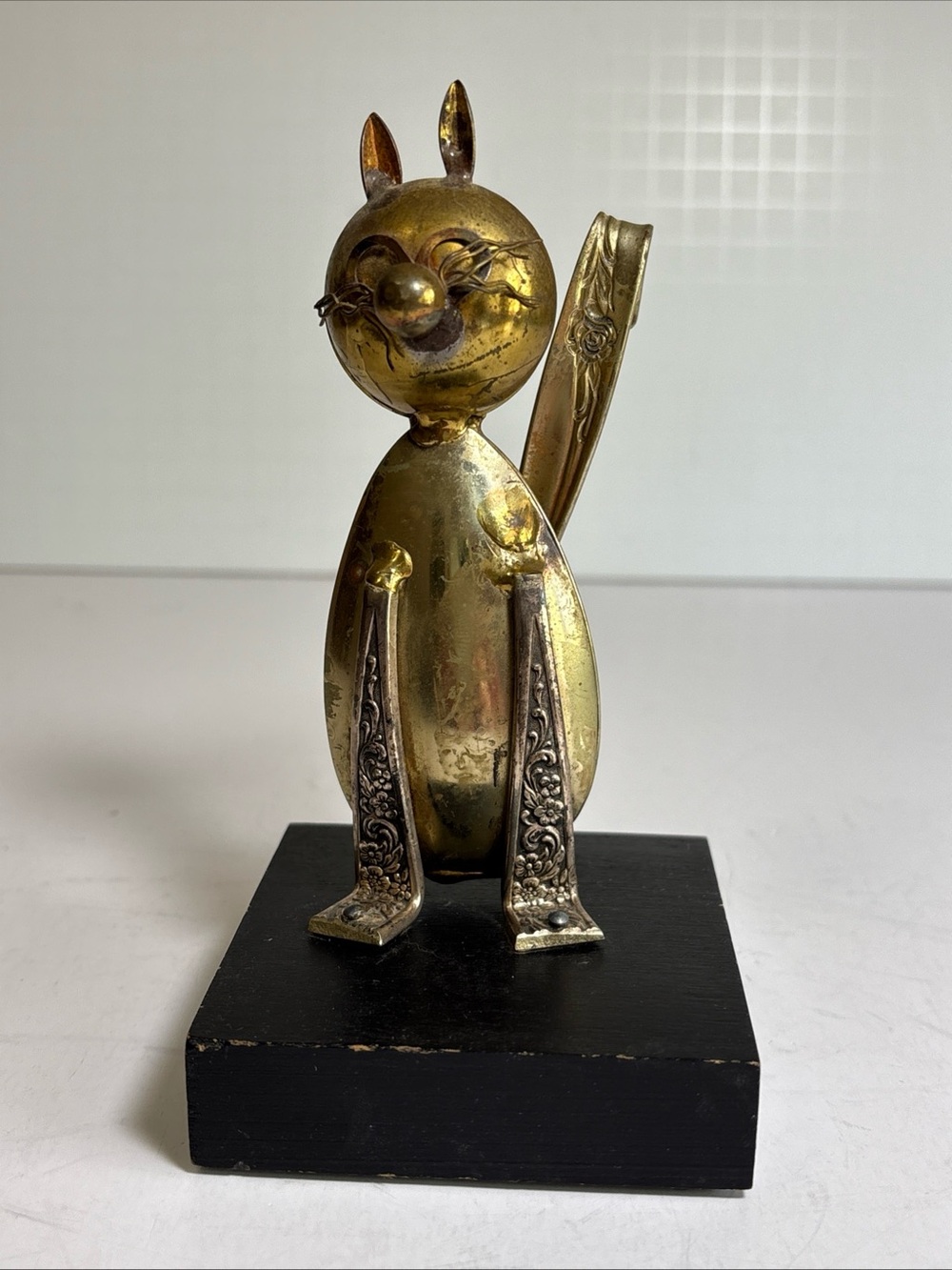 Raul Zuniga Spoon Sculpture Cat, Brutalist Art Whimsical 1970's Upcycled Artwork